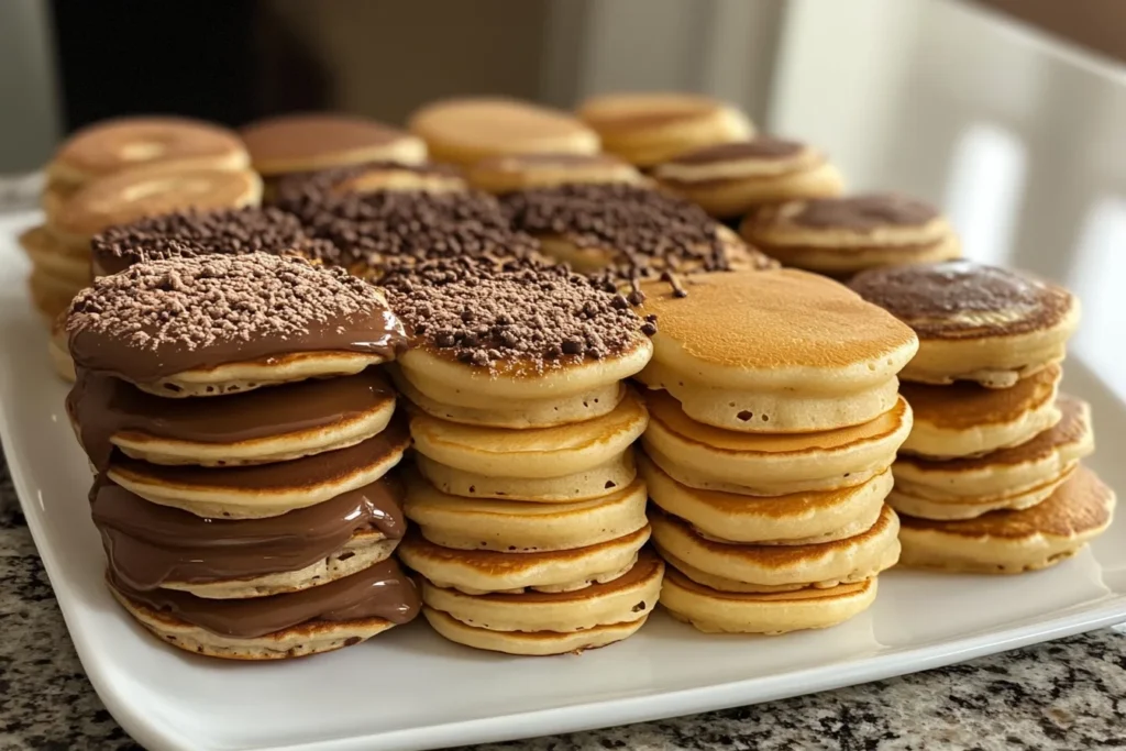 Mini pancakes being microwaved
