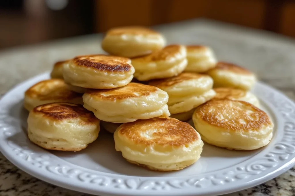 A stack of fluffy mini pancakes.