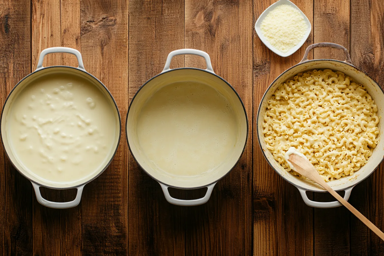 Step-by-step process of making old fashioned baked macaroni and cheese, including roux preparation and mixing pasta with cheese sauce.
