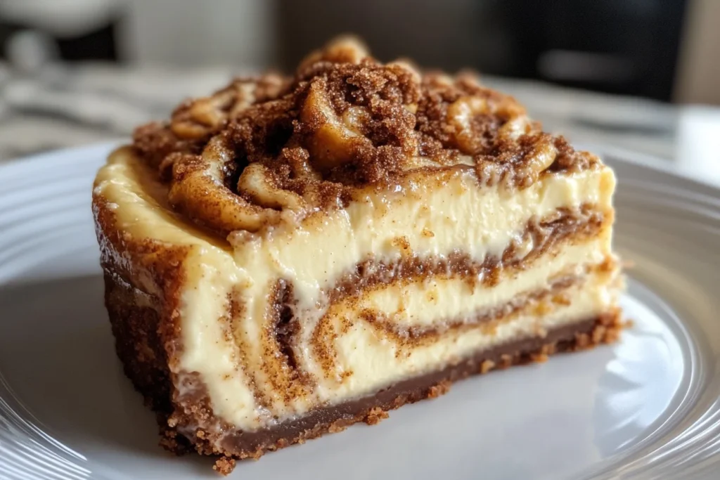 Step-by-step layering of cinnamon roll cheesecake in a springform pan.