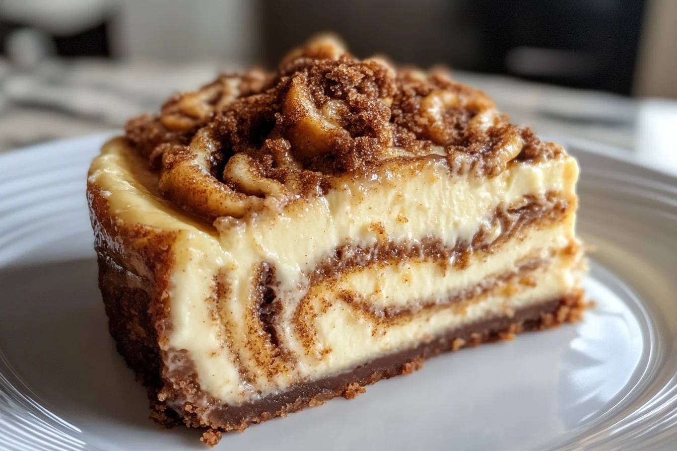 Step-by-step layering of cinnamon roll cheesecake in a springform pan.