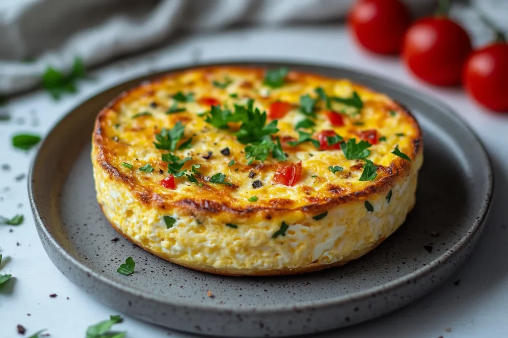 Fluffy scrambled eggs with cottage cheese and chives