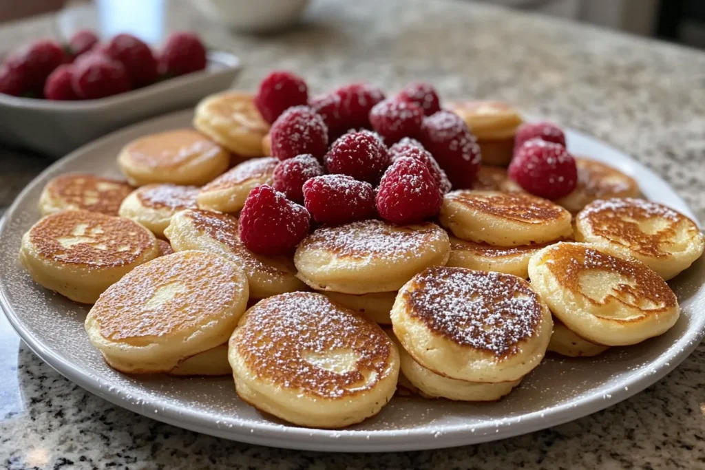 Frozen mini pancakes cooked in air fryer with a golden crispy exterior.