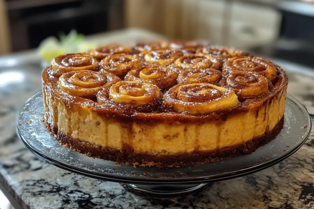 Freshly baked cinnamon rolls in a dish, golden brown and gooey.