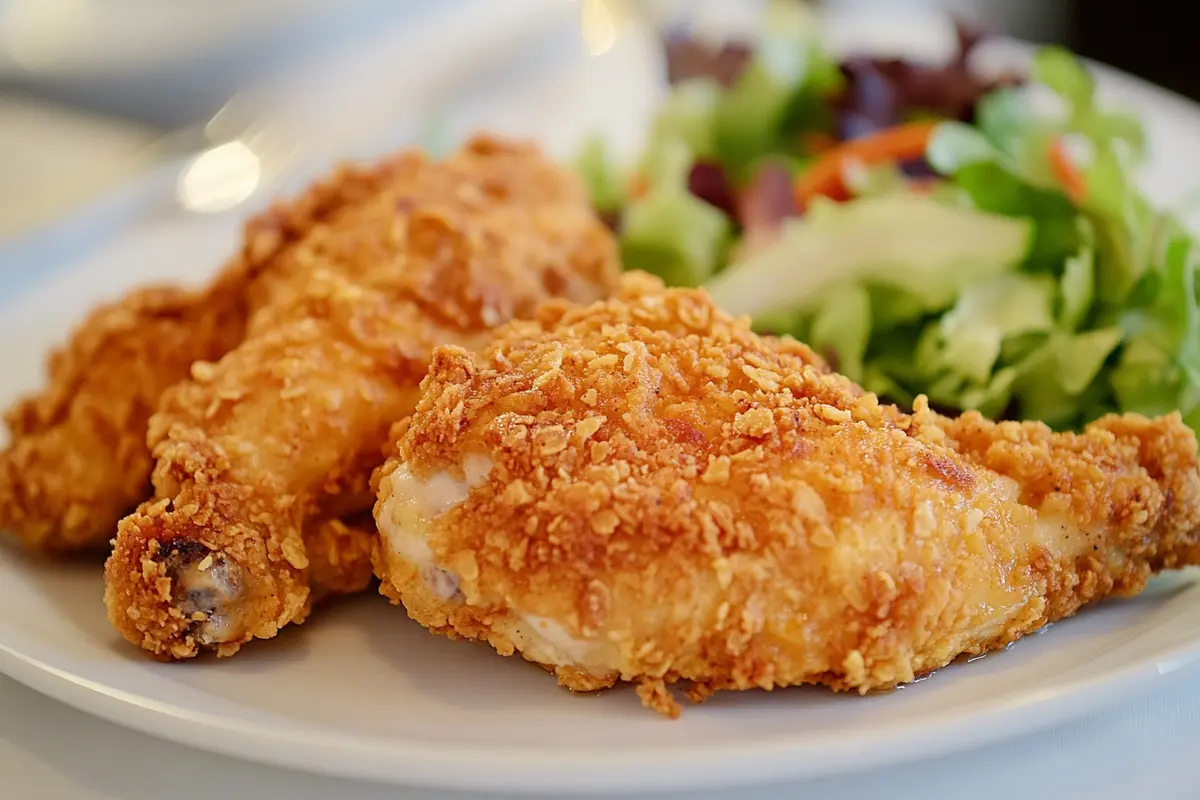 Parmesan crusted chicken being placed into an airtight container for storage in the fridge.