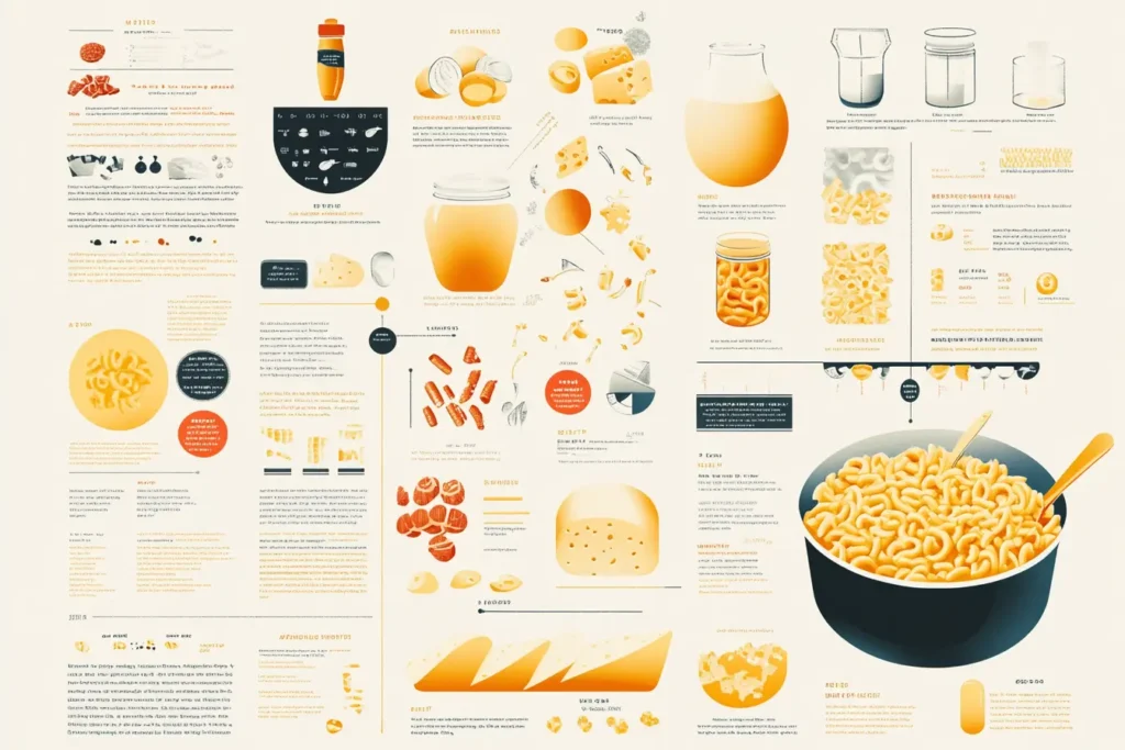 Infographic showing the steps to use evaporated milk in mac and cheese, including heating tips and pairing with cheese.